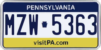 PA license plate MZW5363
