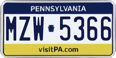 PA license plate MZW5366
