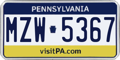 PA license plate MZW5367