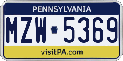 PA license plate MZW5369