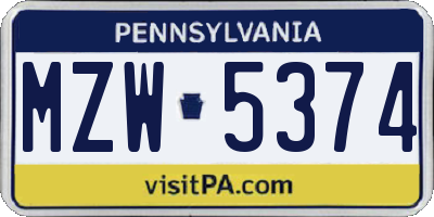 PA license plate MZW5374