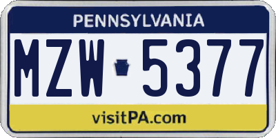 PA license plate MZW5377