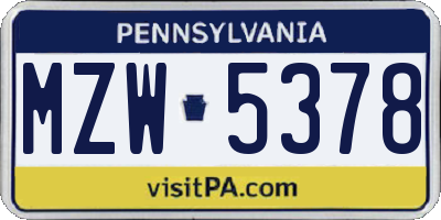 PA license plate MZW5378