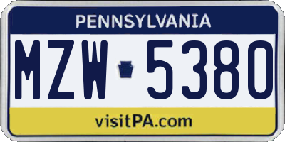 PA license plate MZW5380