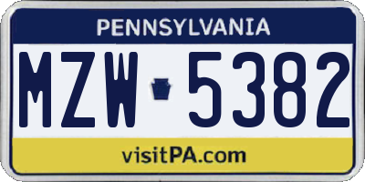 PA license plate MZW5382