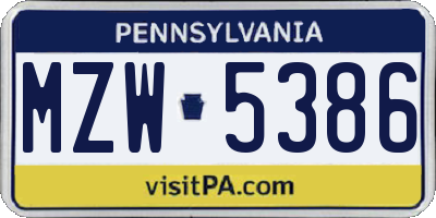 PA license plate MZW5386