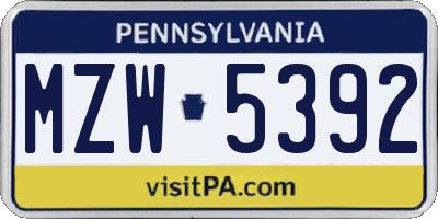 PA license plate MZW5392