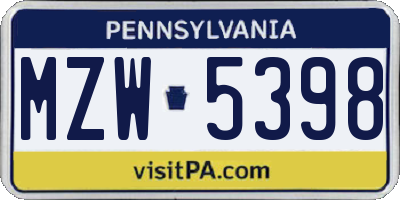 PA license plate MZW5398