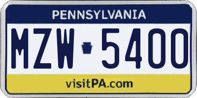 PA license plate MZW5400
