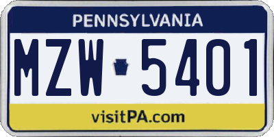PA license plate MZW5401