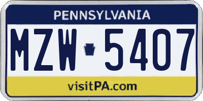 PA license plate MZW5407