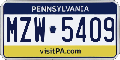 PA license plate MZW5409