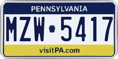 PA license plate MZW5417
