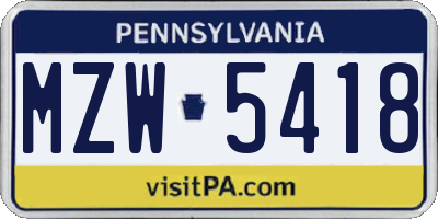 PA license plate MZW5418