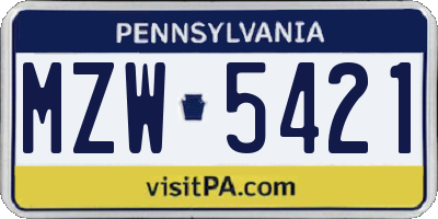 PA license plate MZW5421