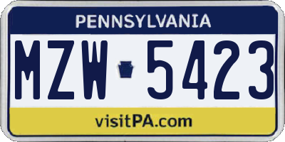 PA license plate MZW5423