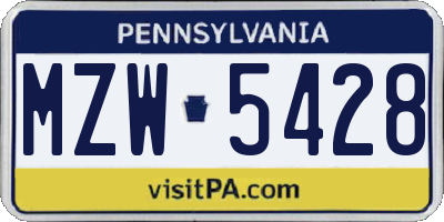 PA license plate MZW5428