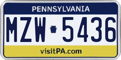 PA license plate MZW5436