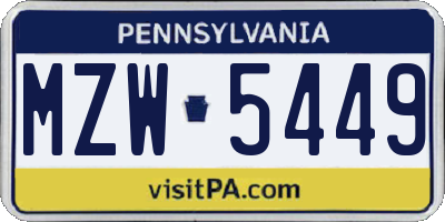 PA license plate MZW5449