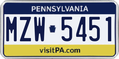 PA license plate MZW5451