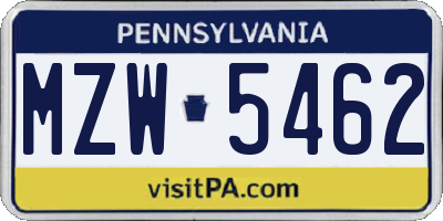 PA license plate MZW5462