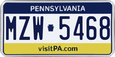 PA license plate MZW5468