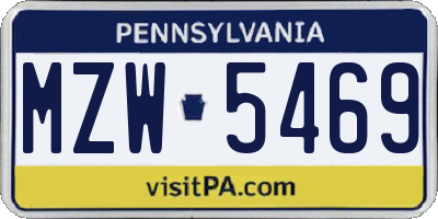 PA license plate MZW5469