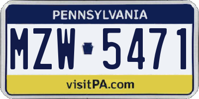 PA license plate MZW5471