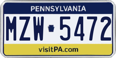 PA license plate MZW5472