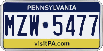 PA license plate MZW5477