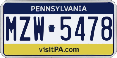 PA license plate MZW5478