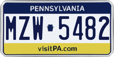PA license plate MZW5482