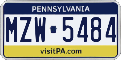 PA license plate MZW5484