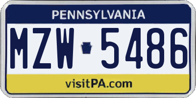 PA license plate MZW5486