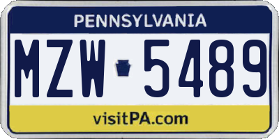 PA license plate MZW5489