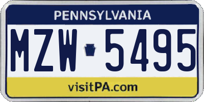PA license plate MZW5495