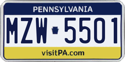 PA license plate MZW5501