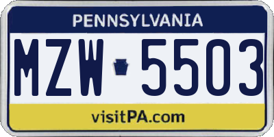 PA license plate MZW5503