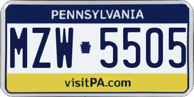 PA license plate MZW5505
