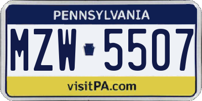 PA license plate MZW5507