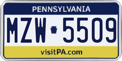 PA license plate MZW5509