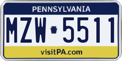 PA license plate MZW5511