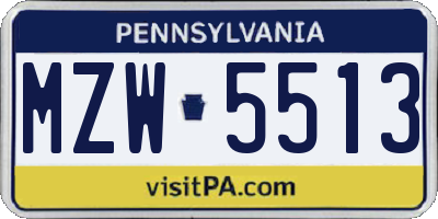 PA license plate MZW5513