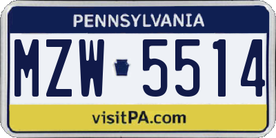 PA license plate MZW5514