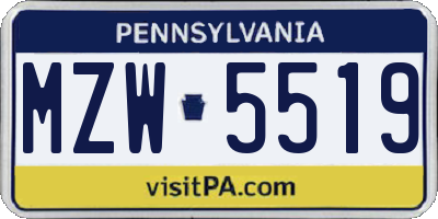 PA license plate MZW5519