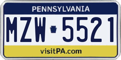 PA license plate MZW5521