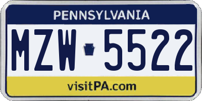 PA license plate MZW5522