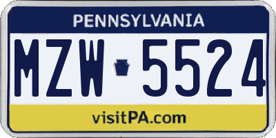 PA license plate MZW5524