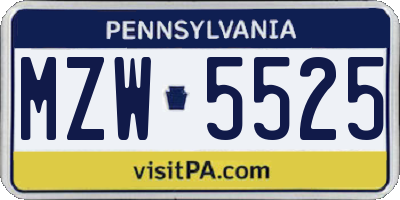 PA license plate MZW5525