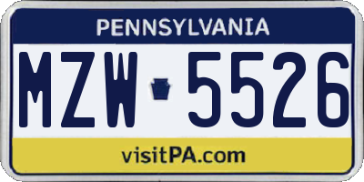 PA license plate MZW5526